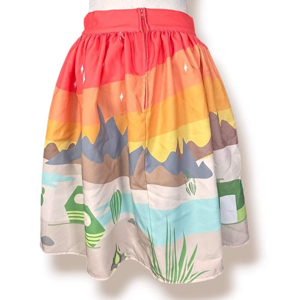 Retro Camping Flowing Midi Skirt Camper Desert Sunset Scenic Novelty A Line - Picture 4 of 10